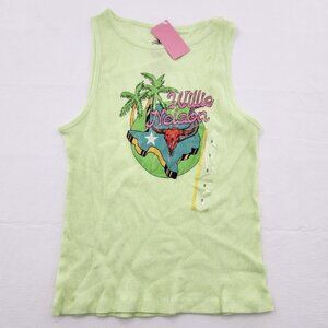 Zion Rootswear Women’s Green Willie Nelson Ribbed Graphic Tank Top Size Small